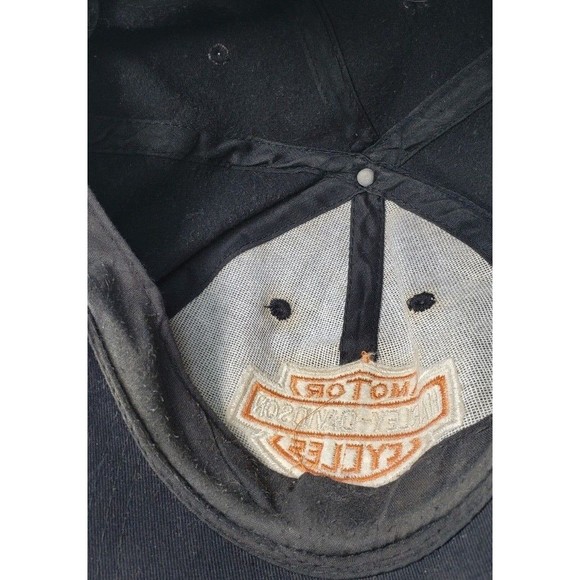 VINTAGE Black Leather Harley-Davidson Motor Cycles Patch Adjustable Hat Cap - Picture 7 of 11